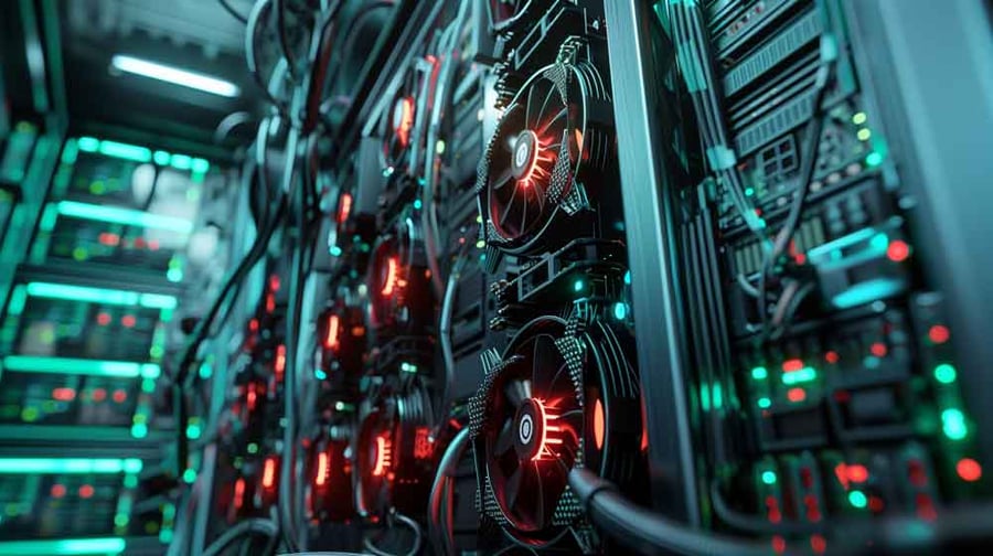 AI-generated image of GPU racks in a data center