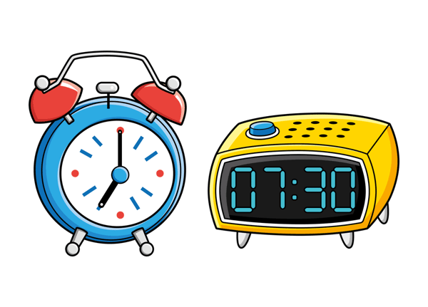 Analog clock (left) and digital clock (right)